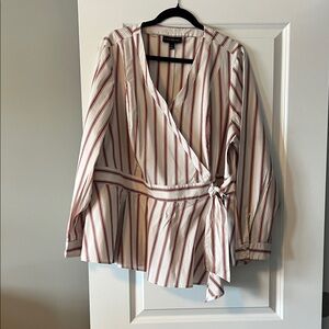 Lane Bryant Red and White Striped Wrap Blouse